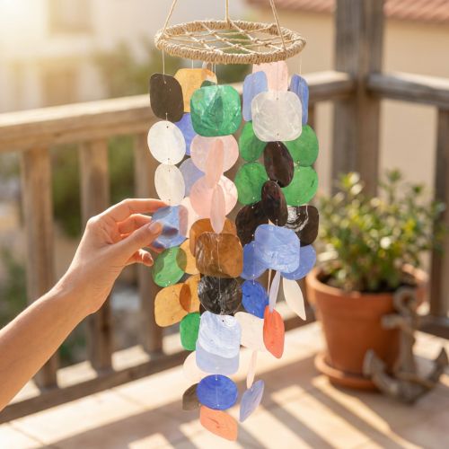 Wind chime Capiz shells Maritime decoration hanger Ø14.5cm 55cm | Floristik24.co.uk