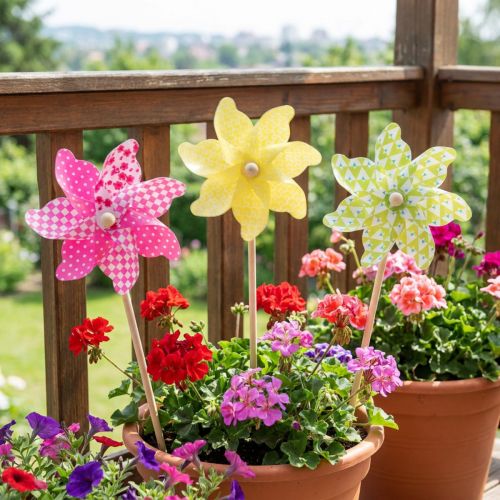 Product Pinwheel Pink Yellow Green Windmill Balcony Decoration Ø15cm 3pcs