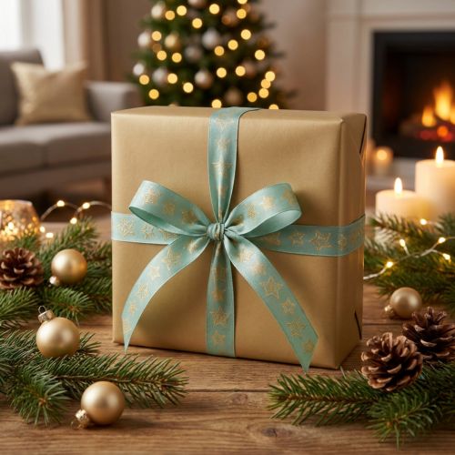 Christmas ribbon stars gift ribbon turquoise 25mm 18m | Floristik24.co.uk