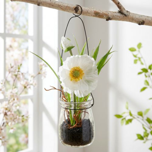 Poppy in glass for hanging. White. H22cm | Floristik24.co.uk