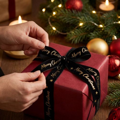 Gift ribbon Christmas ribbon black velvet ribbon 25mm 20m | Floristik24.co.uk