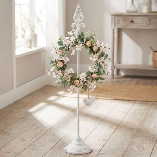 Wreath Holder Shabby Chic White Wreath Stand Metal 4 Hooks H76cm | Floristik24.co.uk