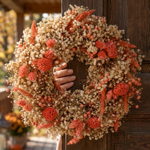 Decorative wreath dried flowers flower wreath orange cream Ø25cm | Floristik24.co.uk