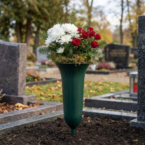 Product Grave Vases Plastic Grave Decoration Dark Green H31cm 5pcs