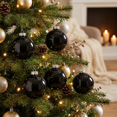 Christmas balls glass black tree balls glossy Ø7.5cm 12 pieces | Floristik24.co.uk