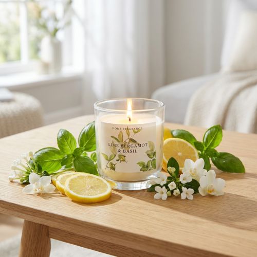 Scented candle in glass bergamot lime basil Ø7.5cm H8.5cm | Floristik24.co.uk