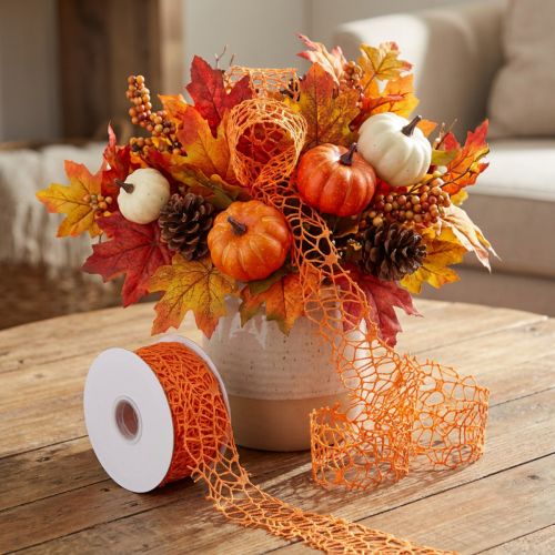 Mesh tape Orange 40mm 10m | Floristik24.co.uk