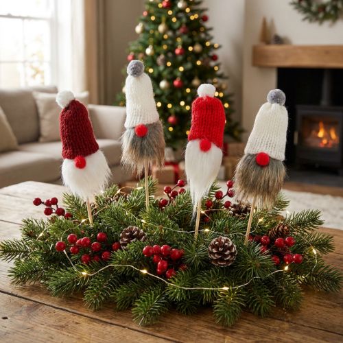 Gnome to stick with knitted hat Red, White, Grey 11–13cm L34–35.5cm 12 pcs | Floristik24.co.uk