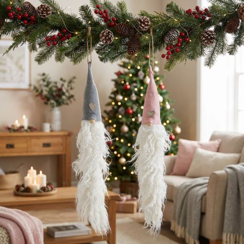 Gnome head for hanging 45cm pink/gray 2 pcs | Floristik24.co.uk