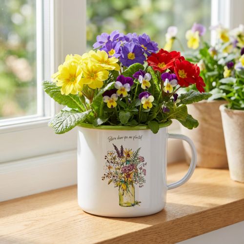 Decorative mug/plant pot, enamelled, Ø11.5cm H10cm | Floristik24.co.uk