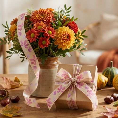 Gift ribbon purple autumn leaves deco ribbon autumn 25mm 20m | Floristik24.co.uk