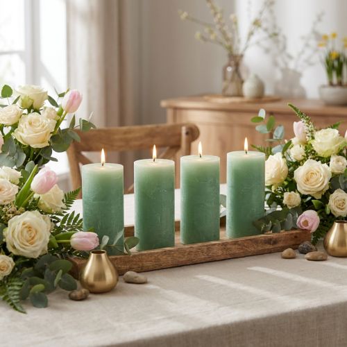 Jade Green Pillar Candles, Dyed Through, High-Quality Decorative Candles 70x120mm, Stylish Table Decoration and Gift Idea, Set of 4 | Floristik24.co.uk