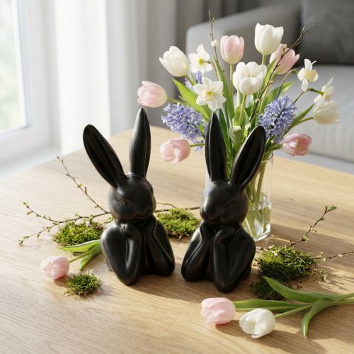 Thinking Rabbit Bust Black 7×6×15cm 2pcs | Floristik24.co.uk