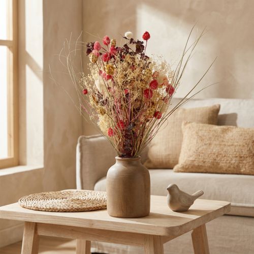 Dried flower bouquet Boho style Strawberry thistle & Cornflower in bleached red, lifelike 150g | Floristik24.co.uk