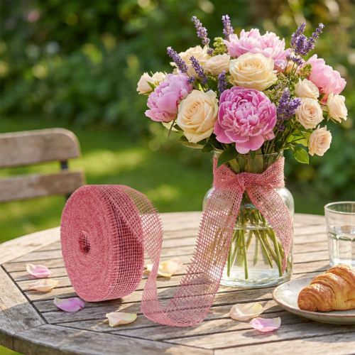 Jute ribbon, pink, 5cm wide, 40m long | Floristik24.co.uk