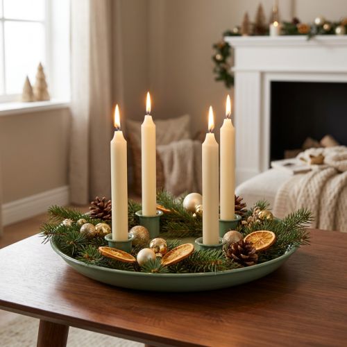 Product Candle Plate Advent Wreath Green with 4 Holders 24cm
