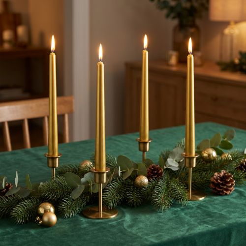 Taper candles 300/23 Gold dinner candles 12pcs | Floristik24.co.uk