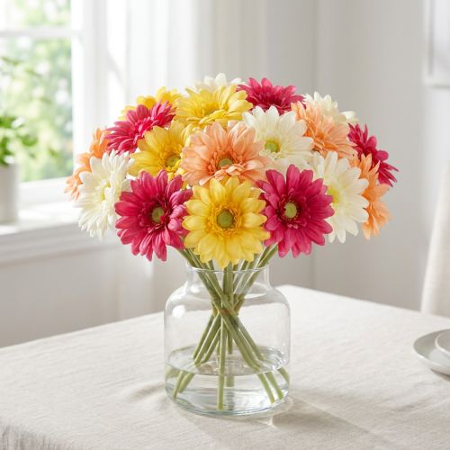 Artificial Gerbera Flower Bouquet for Fresh and Easy-Care Decoration 47cm 32pcs | Floristik24.co.uk