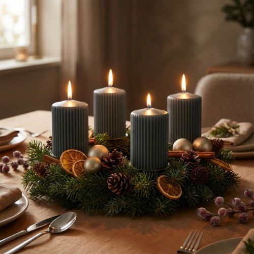 Anthracite pillar candles, grooved candles, 70/90mm, set of 4, Advent decorations | Floristik24.co.uk
