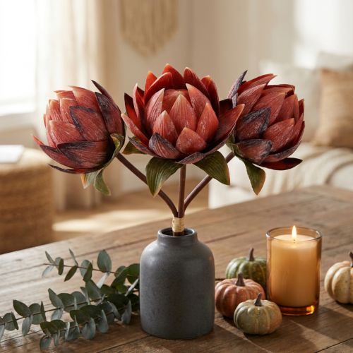 Product Decorative Protea artificial artificial flowers red-orange 34cm 3pcs