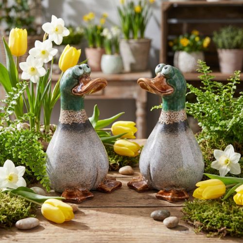 Duck Decoration Ceramic Brown Green Drake Sitting H17.5cm 2 Pcs | Floristik24.co.uk