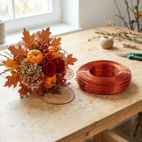 Flexible Orange Aluminium Wire, 2mm Diameter, 60m Length, 500g – Ideal for Crafting, Floral Arrangements, and Seasonal Decoration | Floristik24.co.uk