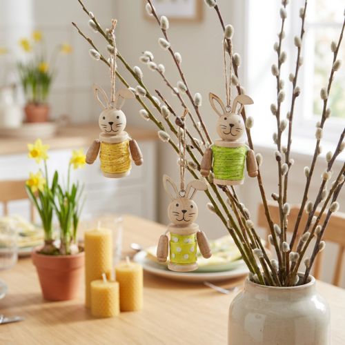 Easter bunnies for hanging Easter decoration wood jute H6.5cm 9 pcs | Floristik24.co.uk