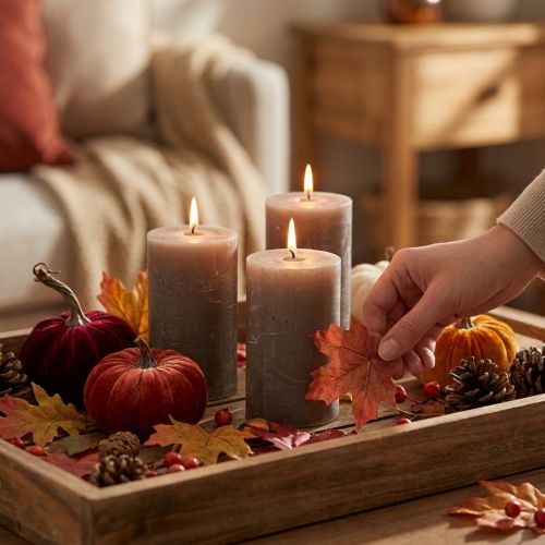 Solid-colored pillar candles, brown candles, 60x100mm, set of 4, autumn decoration | Floristik24.co.uk