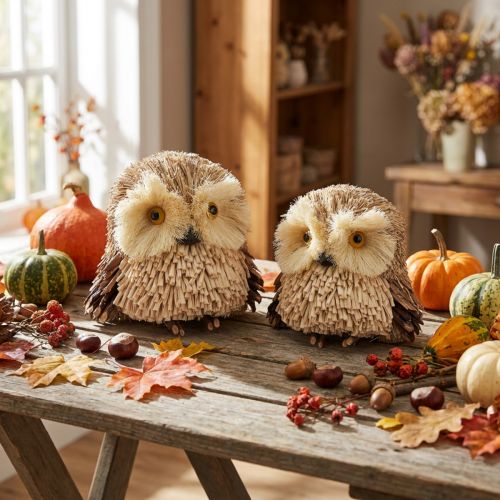 Owl decoration figures autumn with cones 12.5×10×10cm 2pcs | Floristik24.co.uk