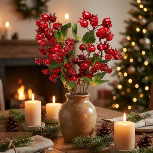 Rosehip decoration branch with red fruits L60cm 2 pcs | Floristik24.co.uk