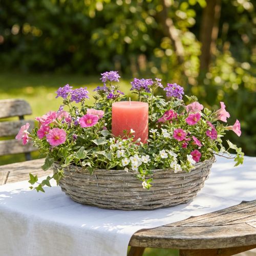 Set of 2 White-Washed Wicker Plant Bowls with Metal Frame Ø35/30cm | Floristik24.co.uk
