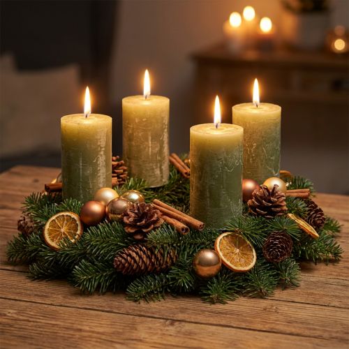 Solid-color pillar candles, olive green, 70×120mm - Long burning time 53h, set of 4, marbled for decoration and Advent | Floristik24.co.uk