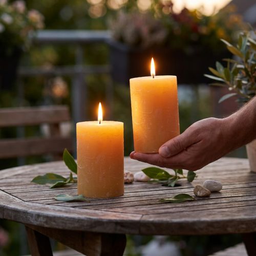 Solid-colored honey-hued pillar candles, 85x120mm, set of 2, decoration for home & garden | Floristik24.co.uk