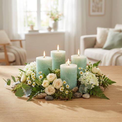 Solid-colored candles light green 60x80mm 4 pcs | Floristik24.co.uk