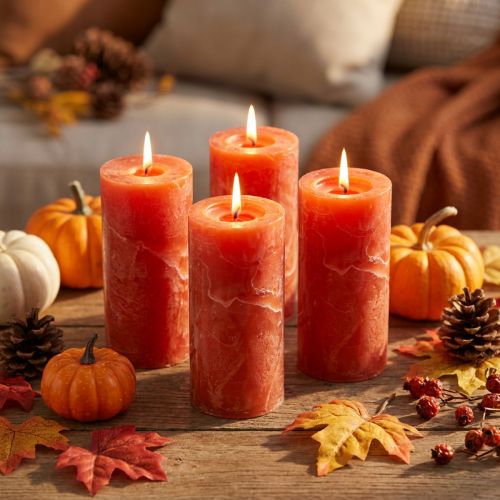 Solid colored candles orange 50x100mm 4pcs | Floristik24.co.uk