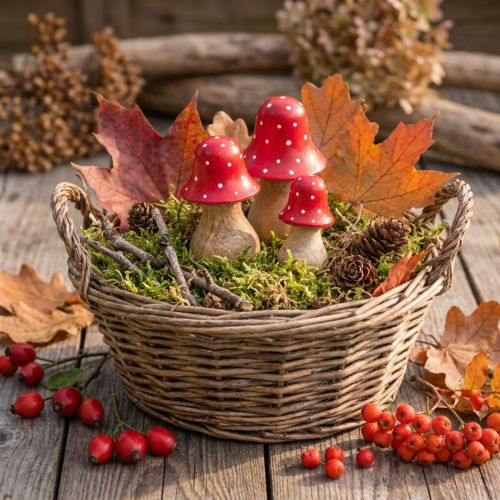 Fly agaric decoration mushrooms wooden mushrooms autumn decoration H6/8/10cm set of 3 | Floristik24.co.uk