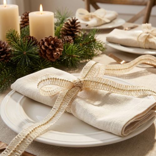 Jute ribbon with golden beads jute cream 17mm 10m | Floristik24.co.uk