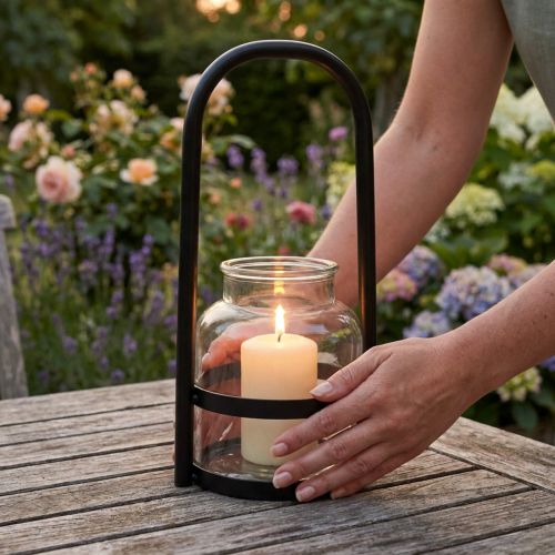 Lantern metal glass decoration black clear handle Ø14.5cm | Floristik24.co.uk