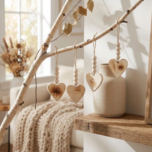 Product Wooden hearts decorative hanger wood decorative hearts burned 8cm 6pcs