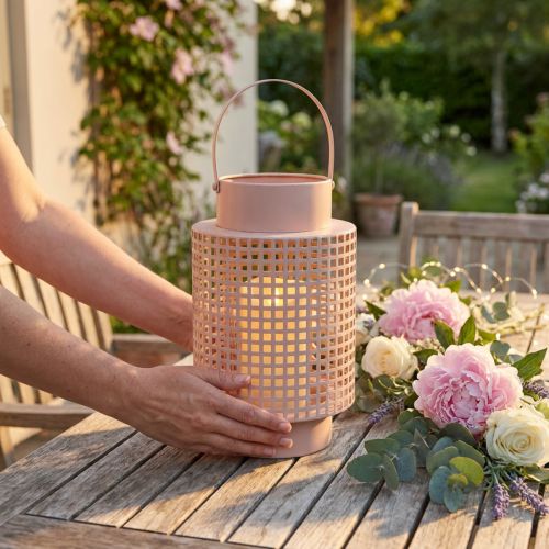 Decorative lantern pink metal lantern with handle Ø18cm H29cm | Floristik24.co.uk