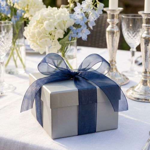 Organza ribbon gift ribbon dark blue ribbon blue selvedge 40mm 50m | Floristik24.co.uk