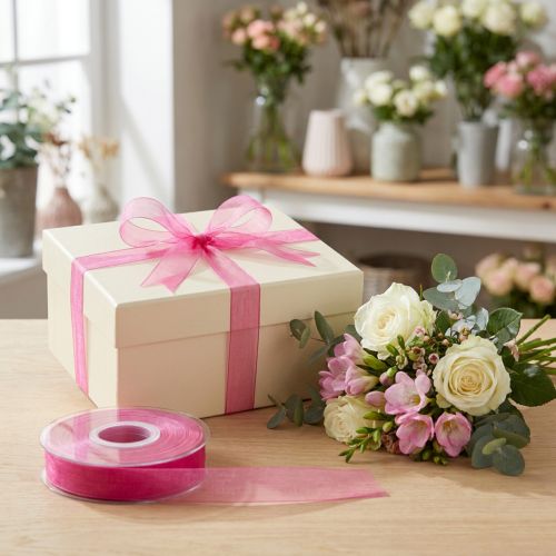 Organza ribbon gift ribbon pink ribbon selvedge 15mm 50m | Floristik24.co.uk