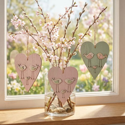 Heart made of wood, decorative heart for hanging, heart decoration H16cm 6 pcs | Floristik24.co.uk