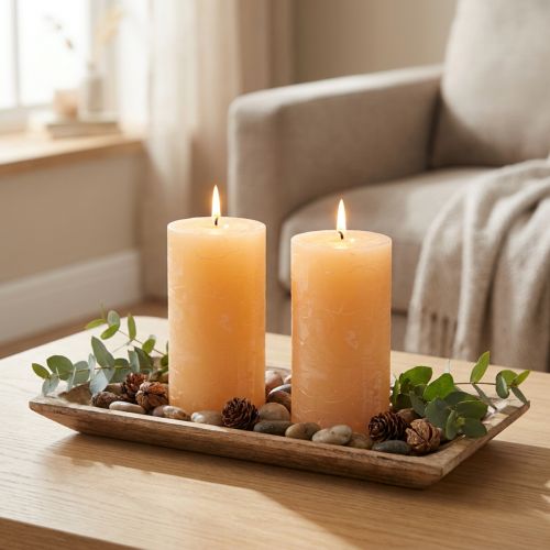 Candles apricot light colored pillar candles 85×150mm 2pcs | Floristik24.co.uk