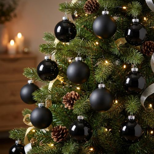 Mini Christmas tree ball, tree decoration mix, Christmas balls black H4.5cm Ø4cm real glass 24 pcs | Floristik24.co.uk