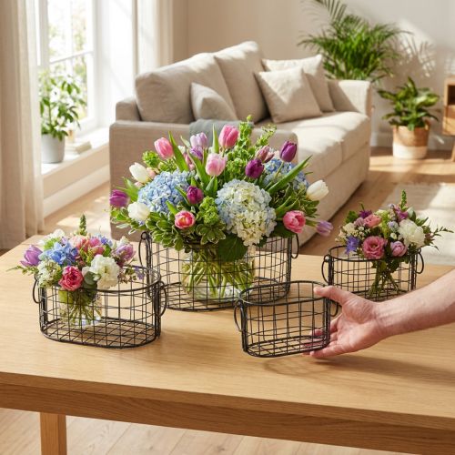 Wire basket with handles metal black 17-32cm set of 4 | Floristik24.co.uk