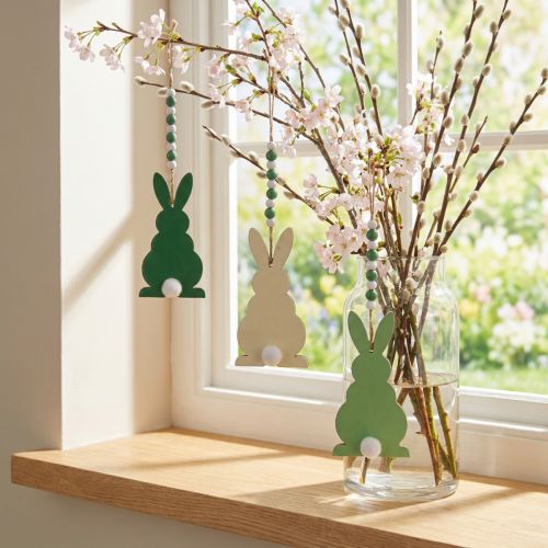 Easter bunnies for hanging, spring decoration, pendant, decorative bunnies green, white 3 pieces | Floristik24.co.uk