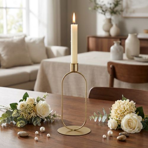 Candlestick Oval Candlestick Gold Ø10cm H21cm | Floristik24.co.uk