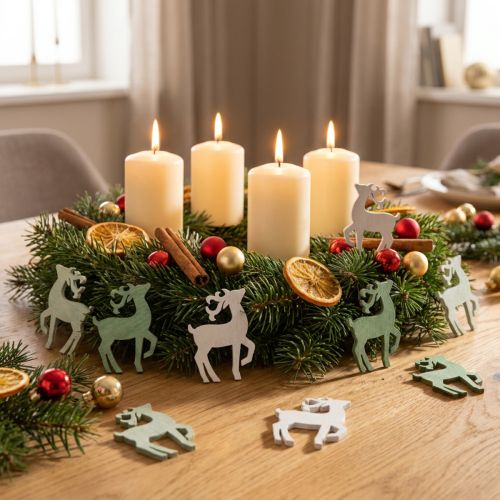 Scatter decoration Christmas wooden deer green 4×3cm 72 pcs | Floristik24.co.uk