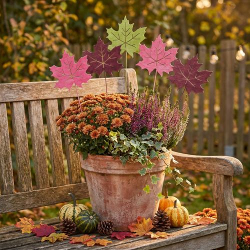 Autumn garden stake maple leaf wood W9.5cm L31cm 12pcs | Floristik24.co.uk